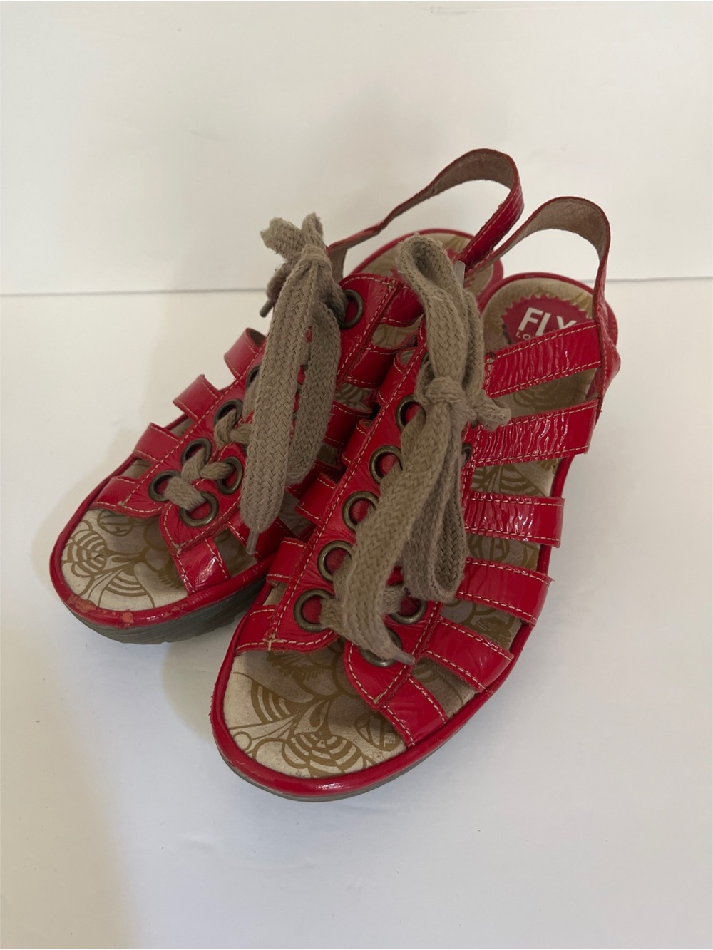 Fly London Yito Red Leather Platform Sandals Women’s Size 39